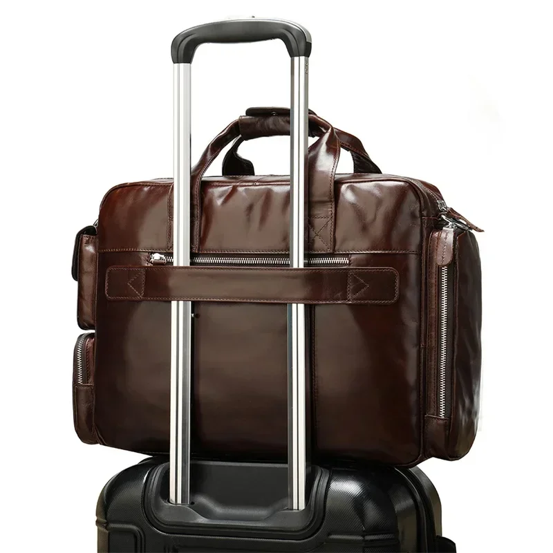 Borsa da lavoro da uomo in vera pelle di grande capacità, valigetta da viaggio, borsa a tracolla in pelle cerata resistente all'usura