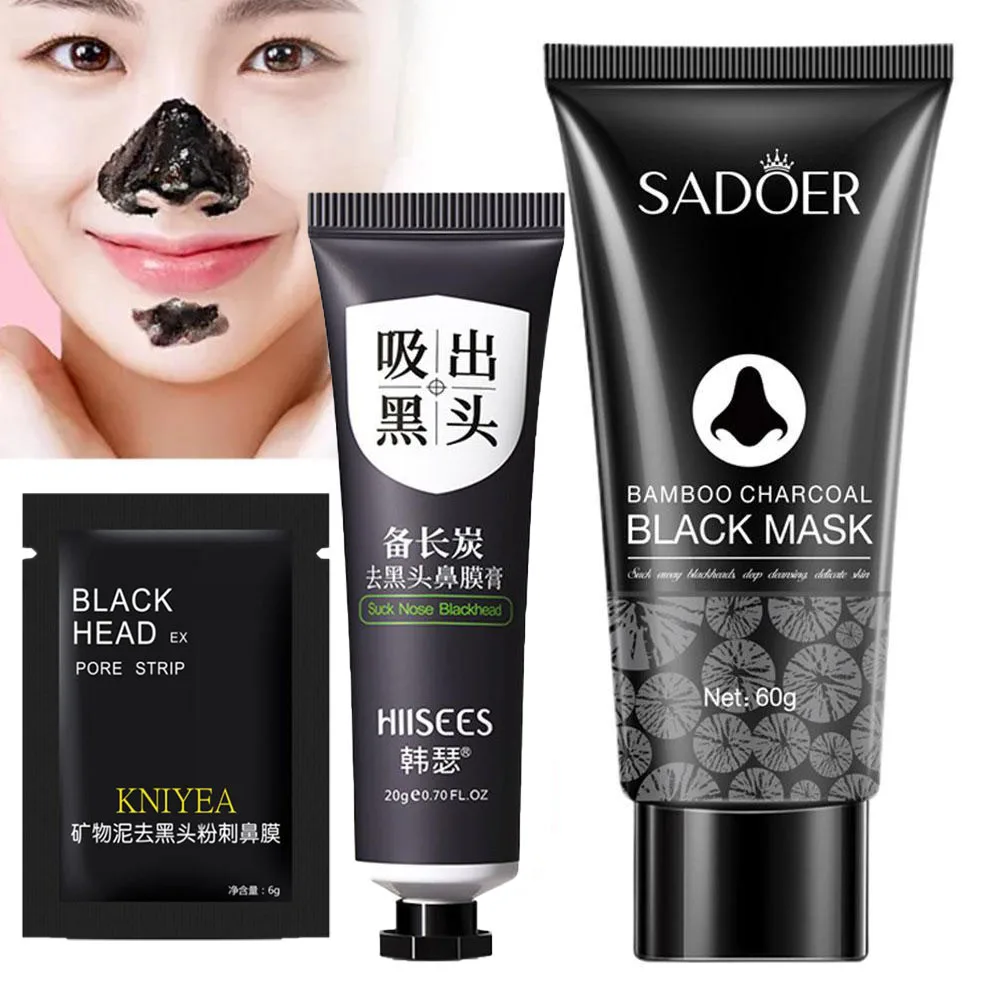 Deep Cleansing Black Mask Bamboo Charcoal Blackhead Remover Face Mask Skin Care 60g/20g/2g Peal-off Nose Mask Skin Care