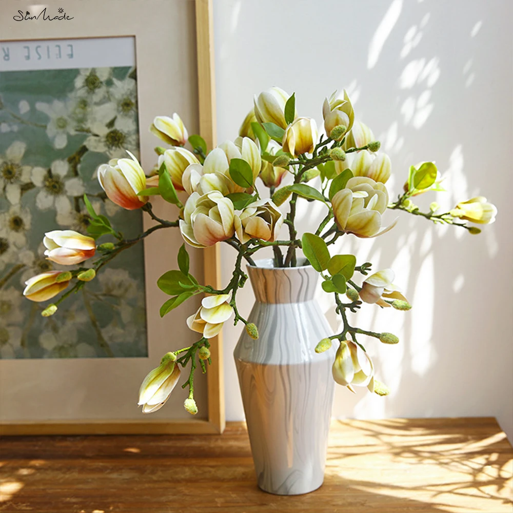 SunMade Fall Pastoral Magnolia Bud Branch Latex Artificial Flowers Home Wedding Decoration Living Room Decor Flores Artificales