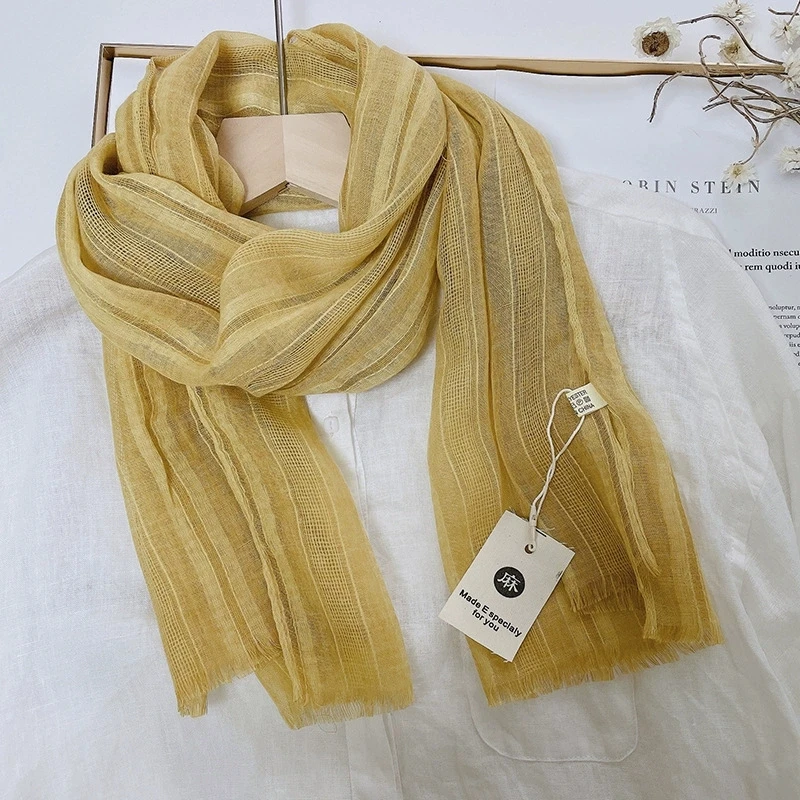 

140x40cm Cotton Linen Spring Autumn Scarf Solid Color Sun Protection Shawl Korean Versatile Women Scarf