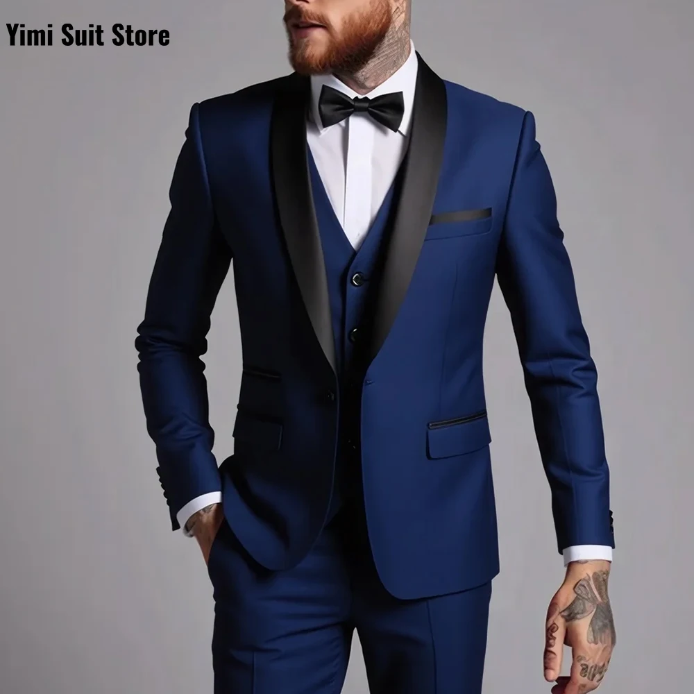 Nuovo vestito da uomo Griglia di moda 3 pezzi Smoking da lavoro Sposo Un petto Banchetto Abbigliamento maschile Abiti da festa di nozze Giacca + Pantaloni