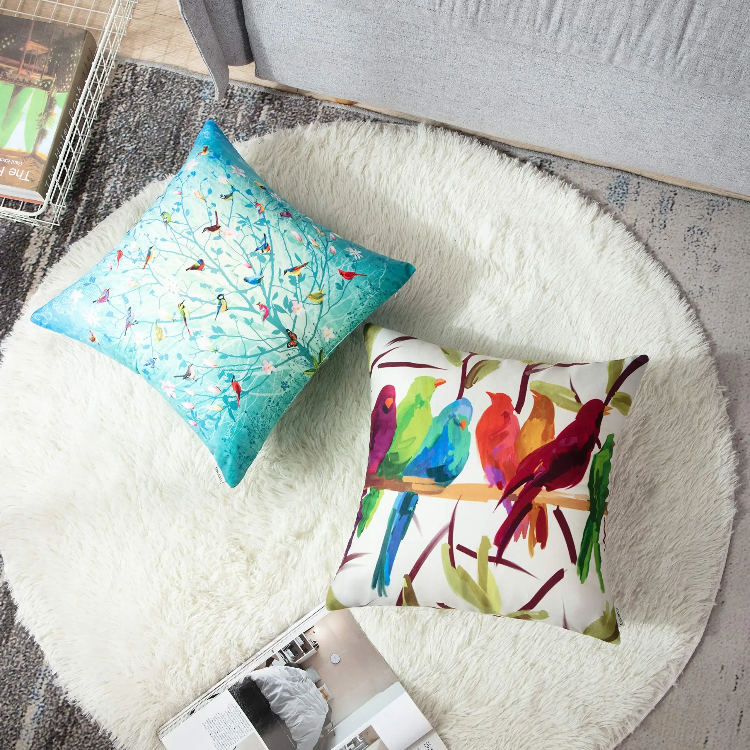 Branch bird flower linen pillowcase sofa cushion cover home decoration 40x40 50x50 60x60 45x45 pillow green forest nature