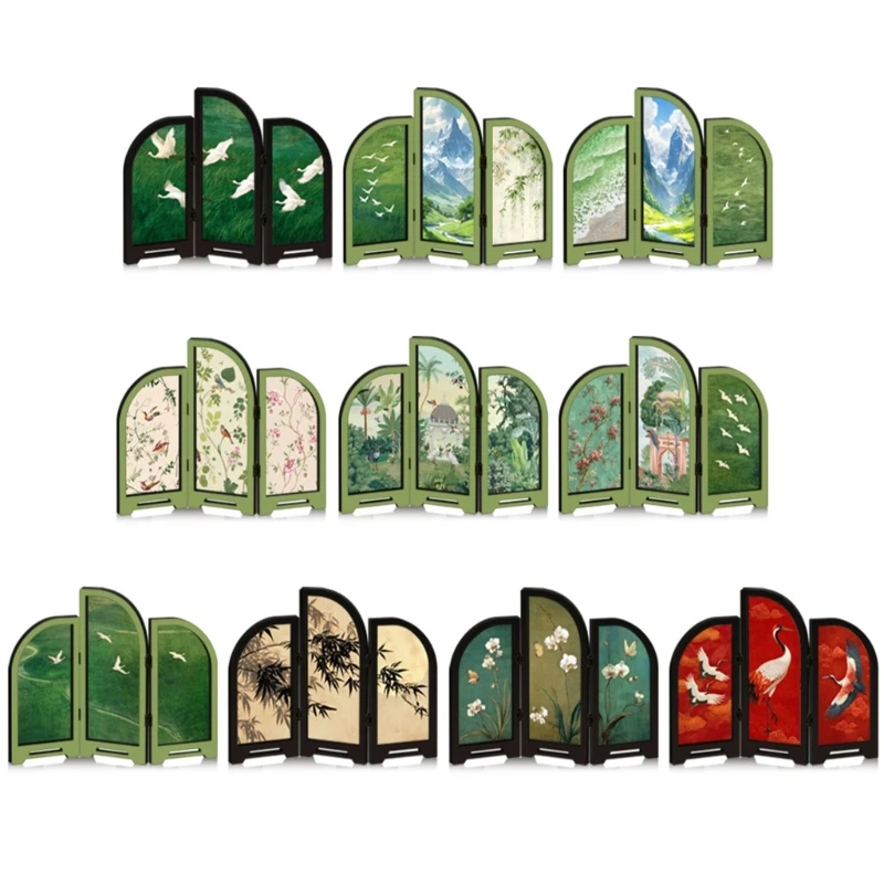 Retro Mini Folding Screen 3 Panel Divider Feng Shui Ornament Oriental Gift 3XUF – Detail 1