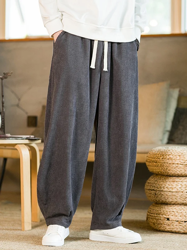 

Свободные широкие брюки, мужские весенне-осенние однотонные повседневные брюки большого размера в стиле ретро, бархатные длинные брюки, брюки-фонарики