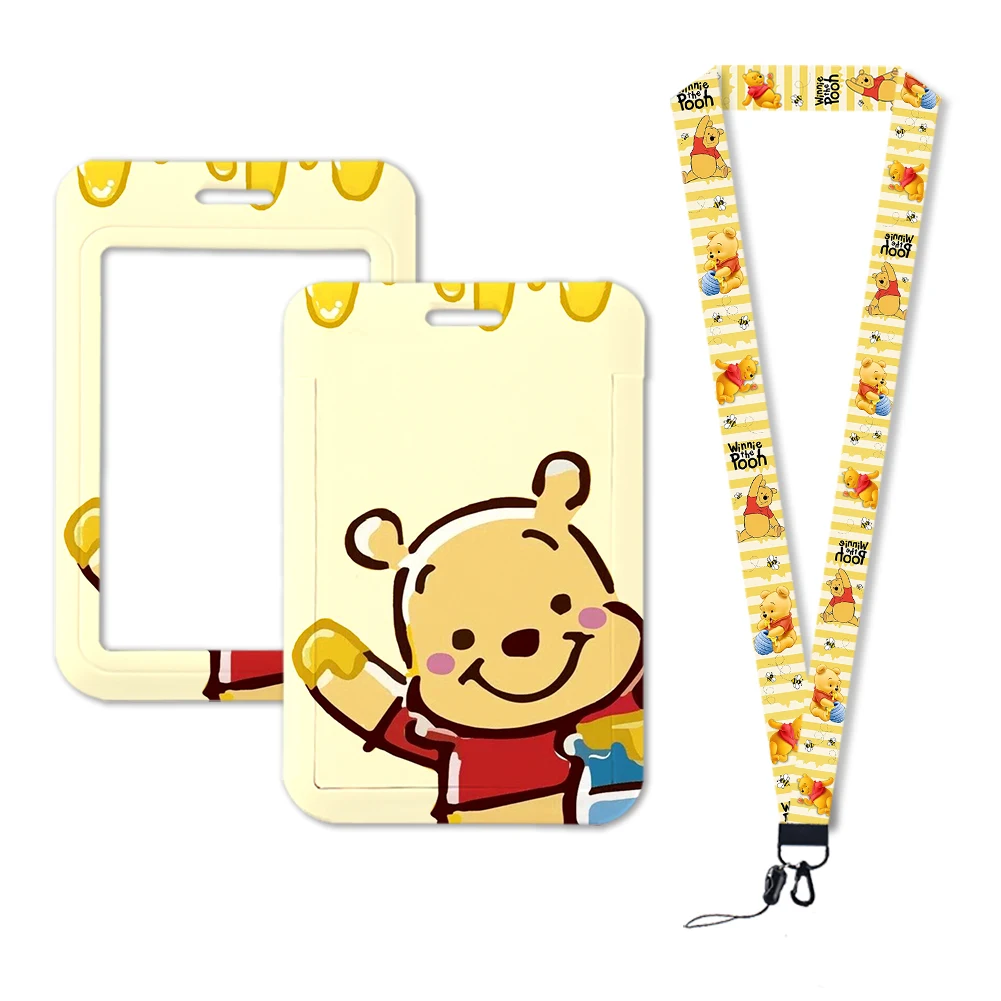 Disney Pooh Bear Winnie Cute Cartoon Card Holder Keychain Work Card Badge Holder Bus School Student Card Case Gifts