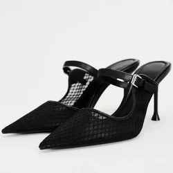 Pointed Toe Sexy Mesh Women High Heels Sandals 2025 Summer New Designer Black Slingbacks Stiletto Elegant Office Lady Shoes