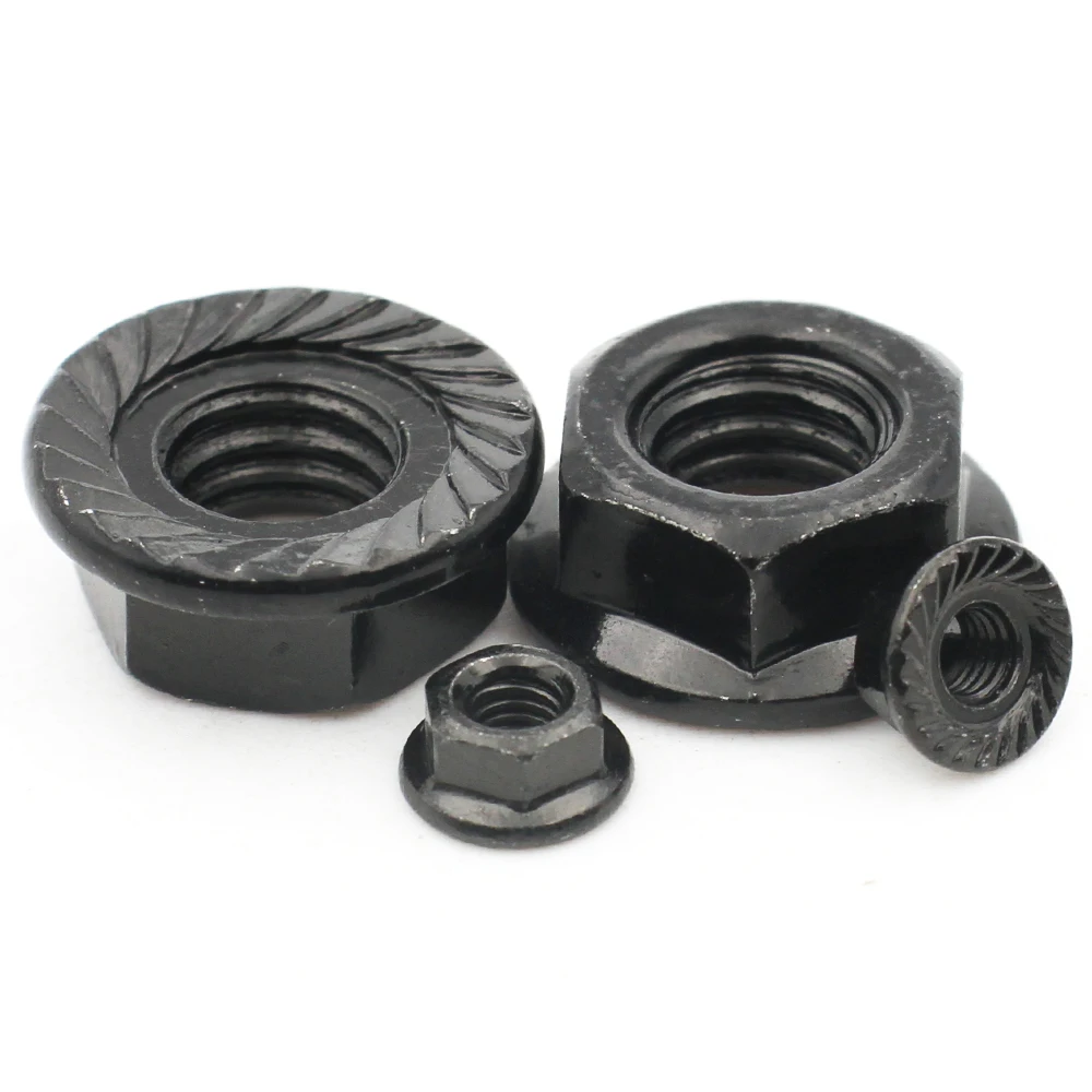 2/ 5/ 10/ 20pcs M3 M4 M5 M6 M8 M10 M12 Black Carbon Steel Hexagon Hex Head Serrated Spinlock Flange Nut Lock