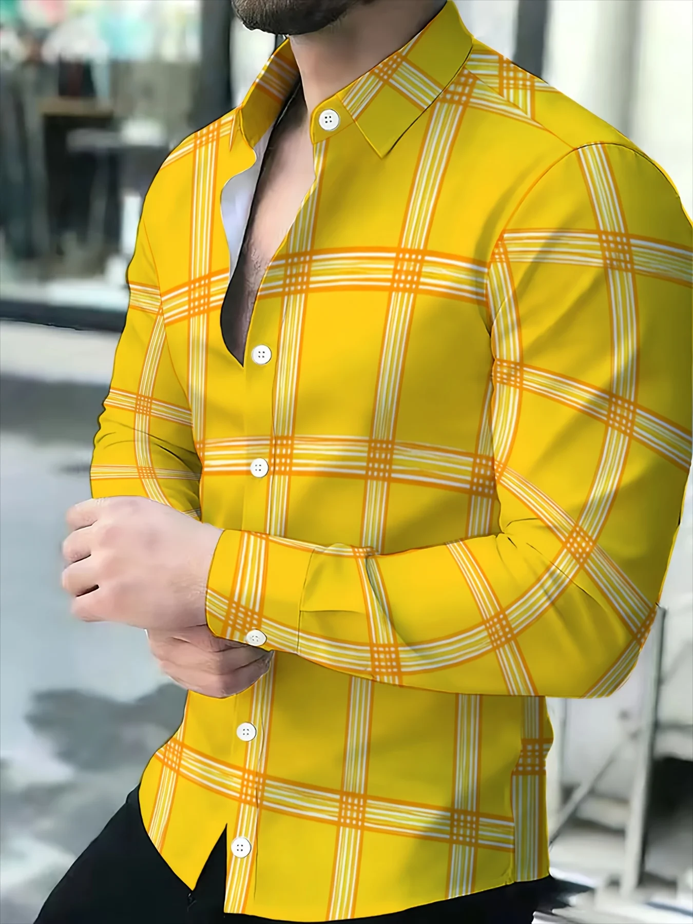 Men's plaid long-sleeved shirt, slim-fit casual shirt, business daily wear men's jacket