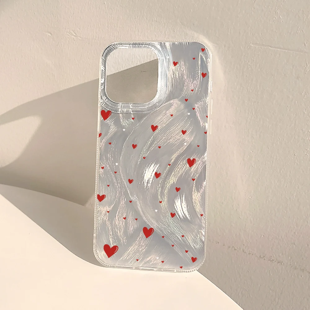Tiny Love Hearts Feather Texture Hard Matte Phone Case For iPhone 17 16 Pro Max 15 14 Pro  11 Pro Max 713 12 8 Plus XR 17E Cover