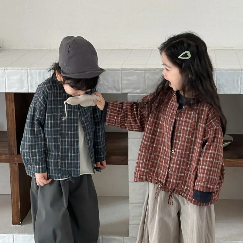 Boy Girl Toddler Cotton Plaid Shirt Children Kid Clothes 26 Spring Autumn Long-Sleeve Top Baby Coat 2-12 Years Sweatshirt Outfit