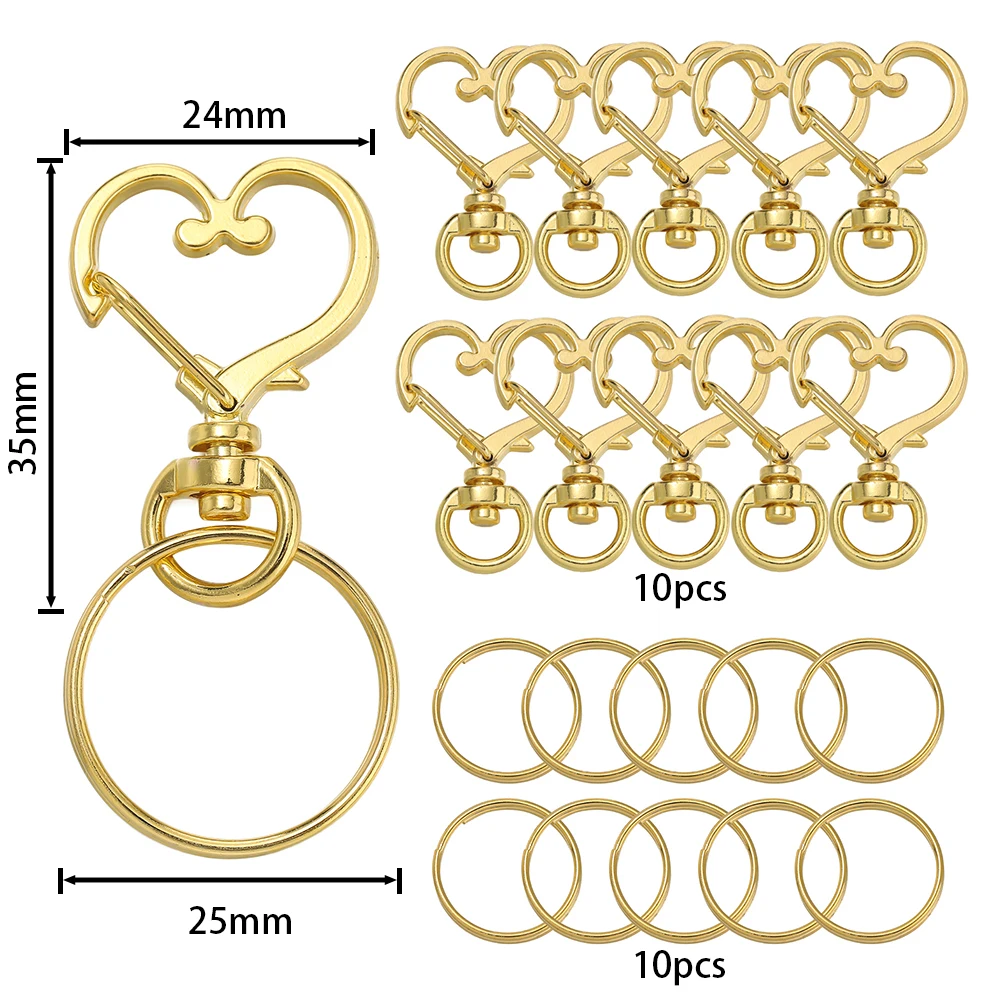 20pcs/Set Heart-shaped Rotary Lobster Clasp with Key Ring for Key Chain Bag Holder Keychain for DIY Jewelry Making Supplies