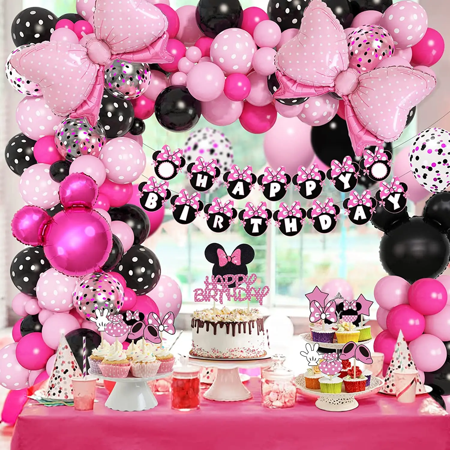 Disney Pink Minnie Mouse 1st happy Birthday party stoviglie usa e getta e set di palloncini numerici per kid girl favor party decor set