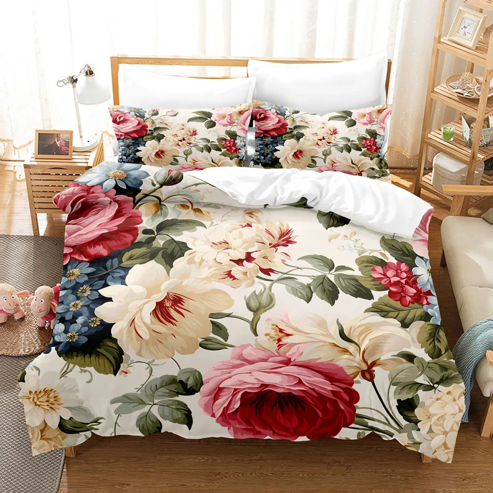 

Floral Bedding Set High Quality Luxury Nature Beauty Romantic 3D Printed Duvet Cover Set Pillowcases King Size Gift for Adult