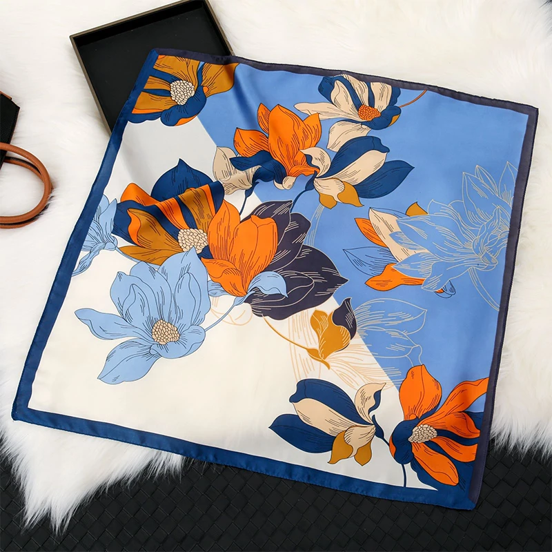 Silk Square Scarf Women Satin Shawl Wrap Hijab Female Hair Band Luxury Headkerchief 70*70cm Echarpe 2024 Bandana