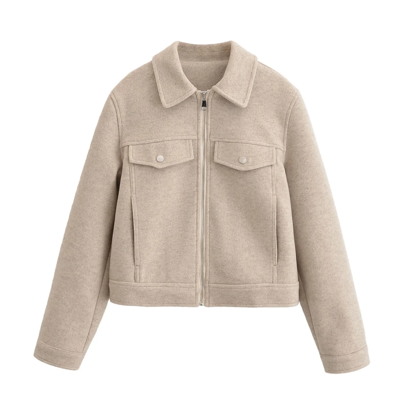 الخريف الشتاء المرأة عادية الصلبة السترات الصوفية الوقوف طوق كم كامل سحابات معاطف سيدة الموضة سترة قصيرة الشارع الشهير