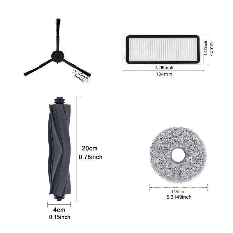 Parts For Dreame Bot L10 Prime Replacement: 1 Main Brush, 2 Side Brushes, 2 Filters, 2 Mop Pads