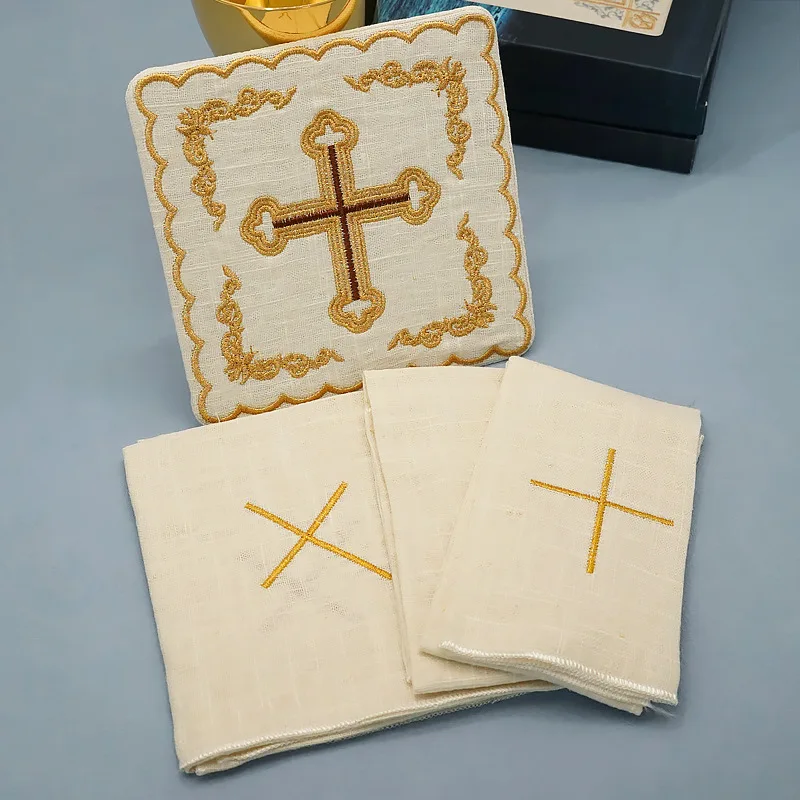 4 Pack of Altar Supplies Church Altar Embroidered  Pall Corporal Purificator Hand Towel Catholic Church Communion Supplies