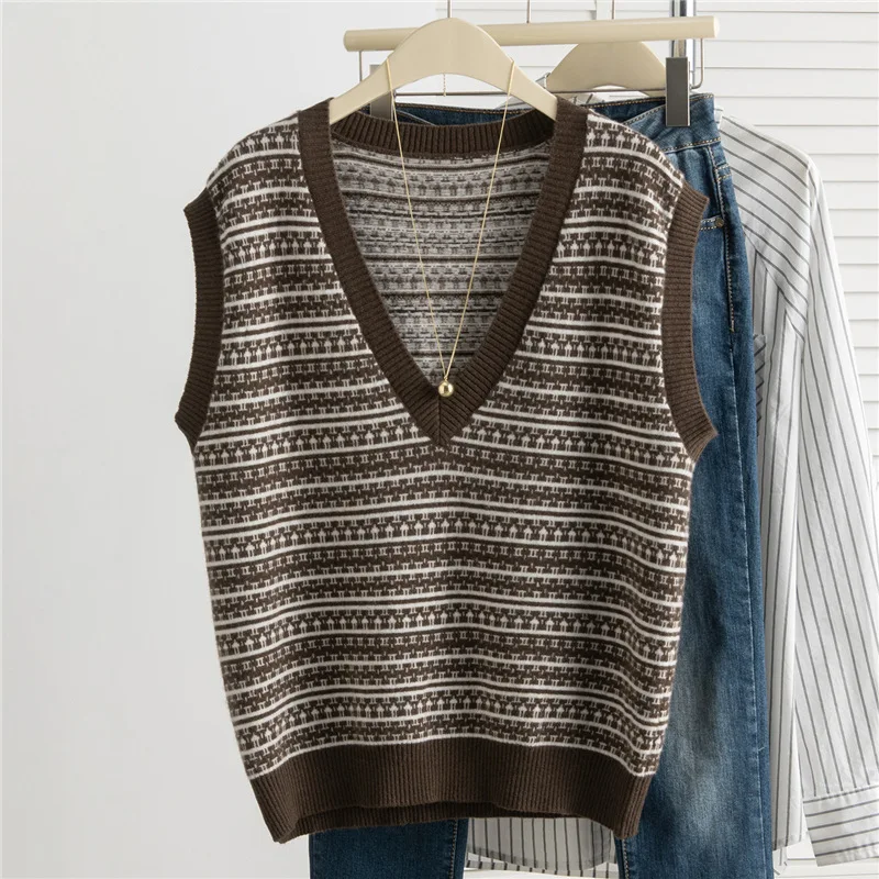 

Autumn Winter% Wool Vest Women, Loose Knitted Sleeveless Fashionable Cashmere Warm Vest