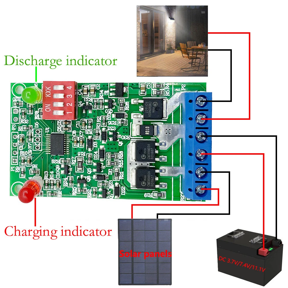 1Pcs 3.7V 7.4V 11.1V Lithium Battery Solar Panel Garden Lawn Light Circuit Board Solar Light Controller Protective Board 3A