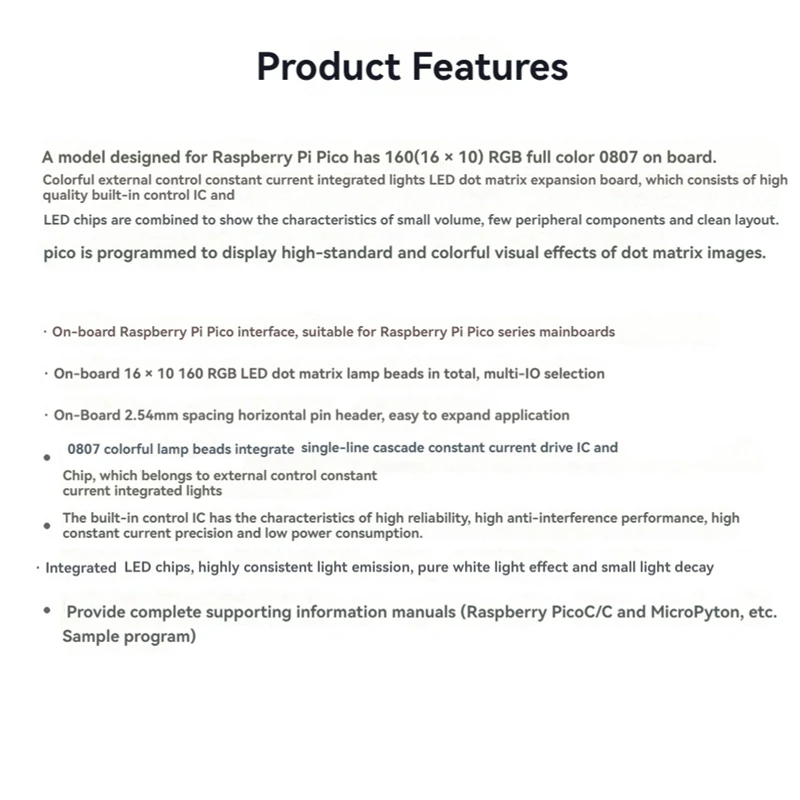 AU67-RGB LED Matrix Panel Voor Raspberry Pi Pico Full-Color 16X10 Raster RGB LED Module voor Raspberry Pi Pico Serie Moederbord