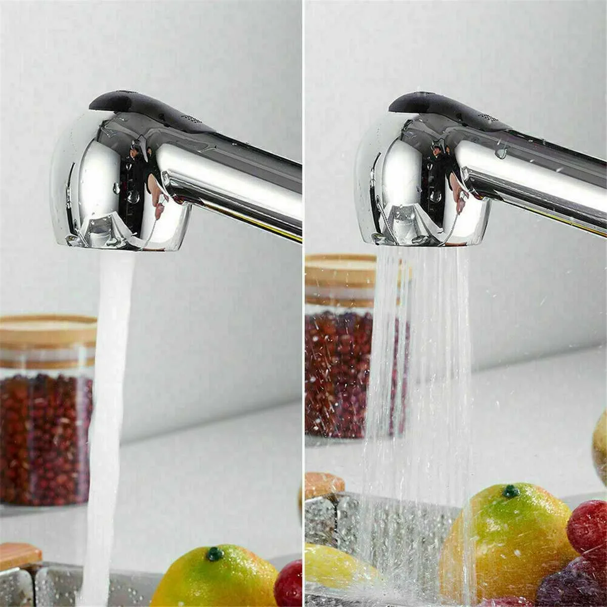 Hot Cold Tap Mixer Kitchen Faucet Silver Solid Brass Single Hole Pull Out Spout Stream Sprayer Head Kitchen Sink Mixer Tap
