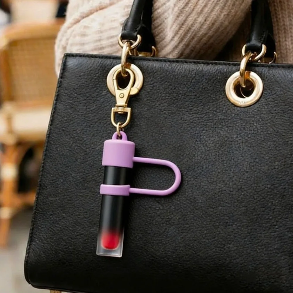 Non-Slip Silicone Lip Balm Holder Waterproof Design Clip-On Style Lipstick Storage Keychain Bag Charm Attachment