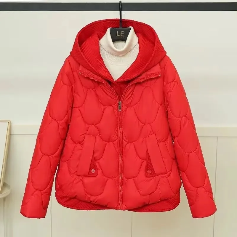 

Winter Jacket Women Warm Parkas Fake Two-Piece Coat 2024 New Long Sleeve Casual Cotton Padded Jacket Hooded Outwear Female Tops