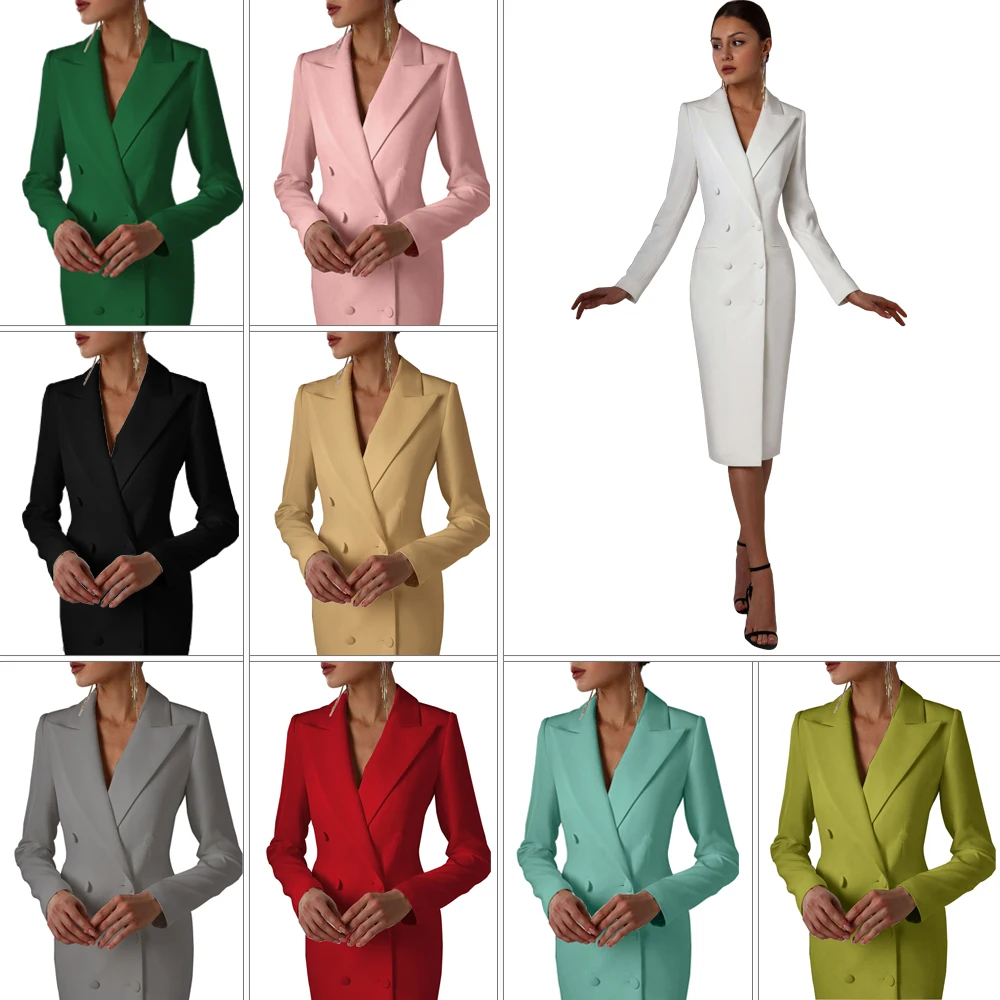 

Elegant Women Blazer Dress Peaked Lapel Double Breasted Long Slim Fit Coat Spring Custom Made 1 Piece Full Length Gown