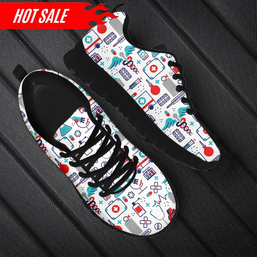 Women's Casual Sneakers Medical Hospital EMT Pattern Ladies Non-Slip Flats Lightweight Outdoor Running Footwear 2023