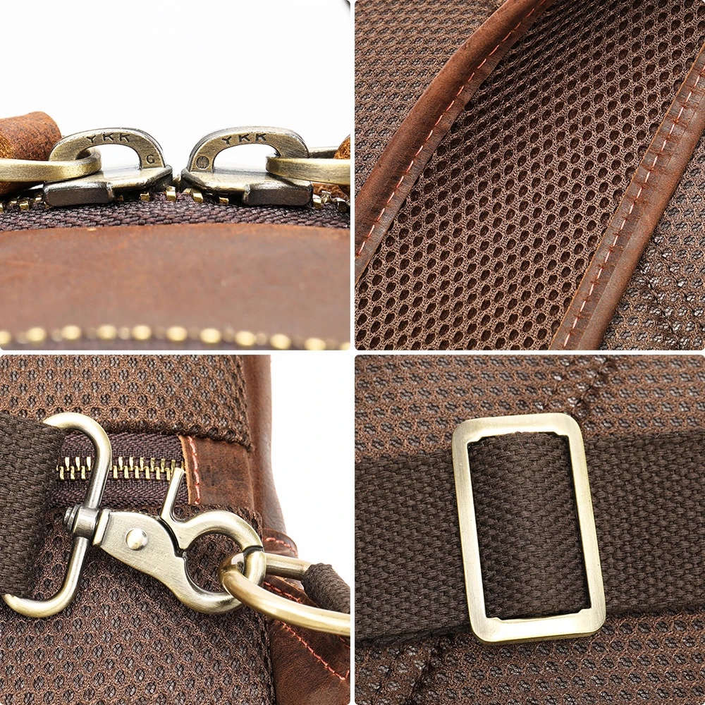 New Brand Designer Genuine Leather Men's Chest Bag Crazy Horse Leather Casual One Shoulder Crossbody Bag With USB Port image 2