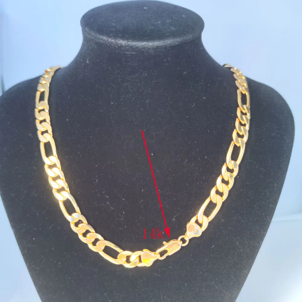 14k Italian Figaro Link Chain Necklace 10mm Solid  Fine Gold Plated  21\