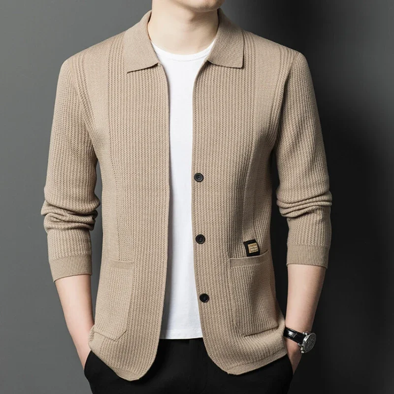 

Solid Color High-quality Men's V-neck Cardigan, Elastic Velvet Soft Long-sleeved Knitted Sweater, Cardigan Knitted Jacket