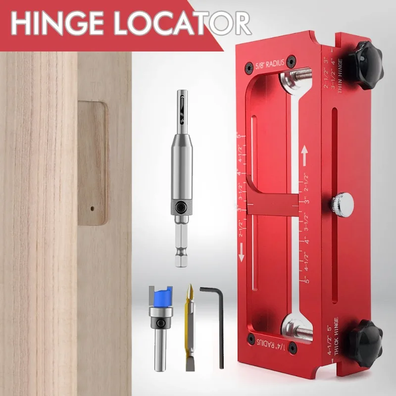 Aluminum Alloy Hinge & Door Lock Hole Locator, Door Hinge Installation Kit, Woodworking Hole Drilling Positioning Jig Tool