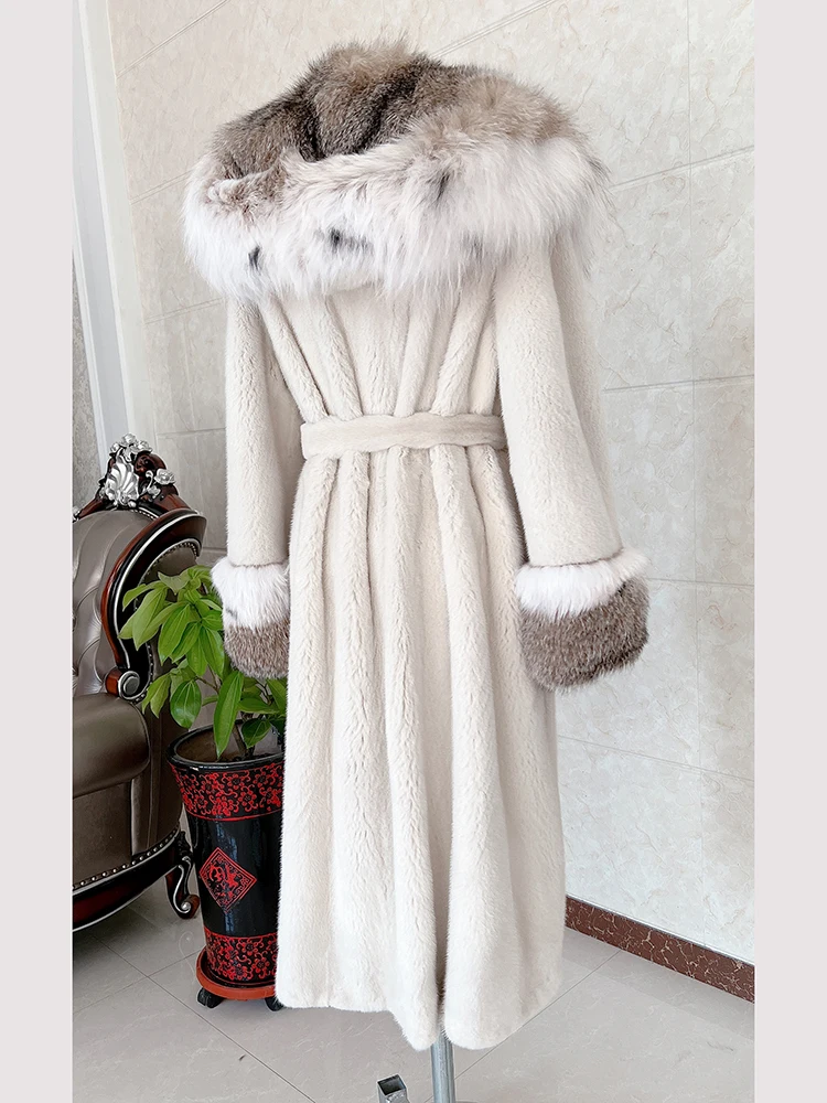 Fangtai 2024 Winter Warm Luxury Lynx Real Fur Coat Women Natural Real Mink Fur Jacket Outwear FemaleVest Coats Fashion X-Long