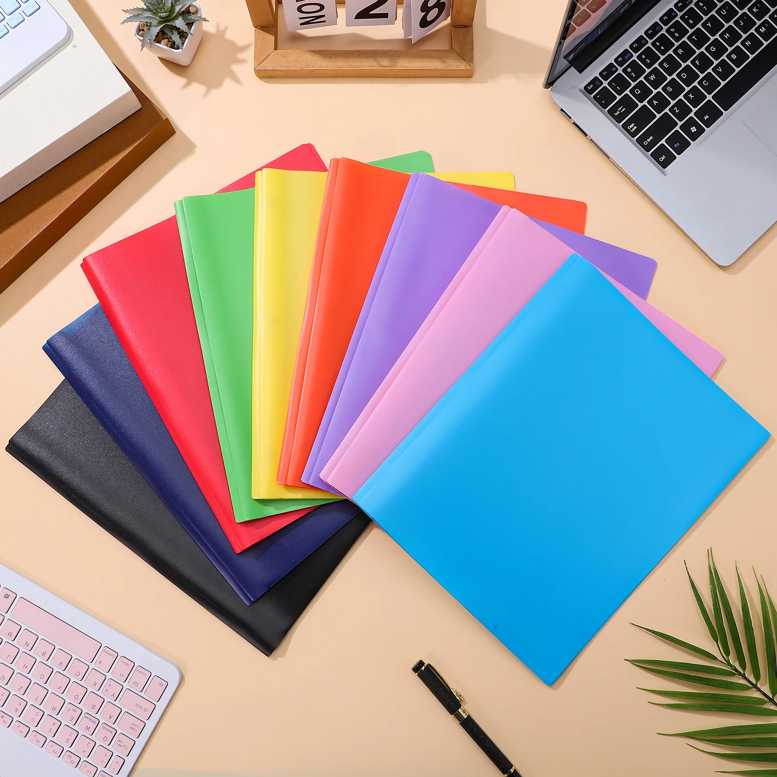 

9Pcs Double Pocket Plastic Folders Document Organizer File Folder for Office School Colored Plastic Folder with Multi Pockets