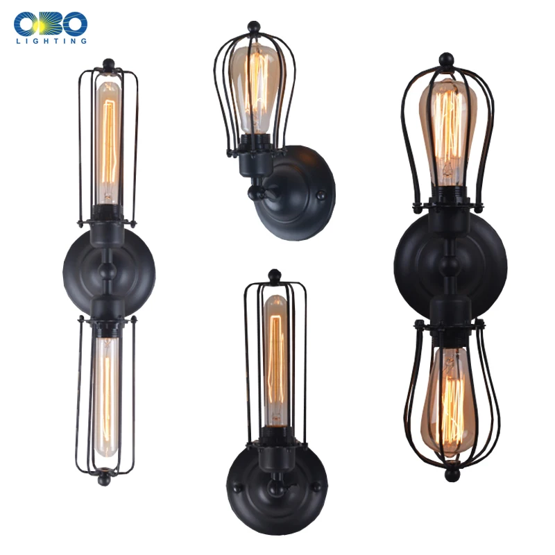 

American Vintage Simple Iron Black Indoor Wall Lamp Bedroom Shop Aisle Decoration Lighting E27 Retro Wall Light