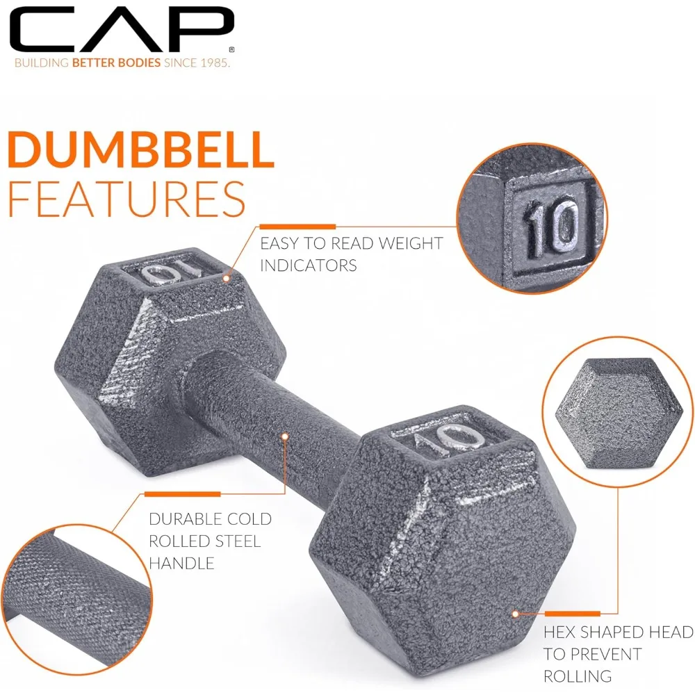 مجموعة الدمبل السداسية من الحديد الزهر | أوزان متعددة 3-120 رطل | معدات تدريب القوة لصالة الألعاب الرياضية المنزلية #3