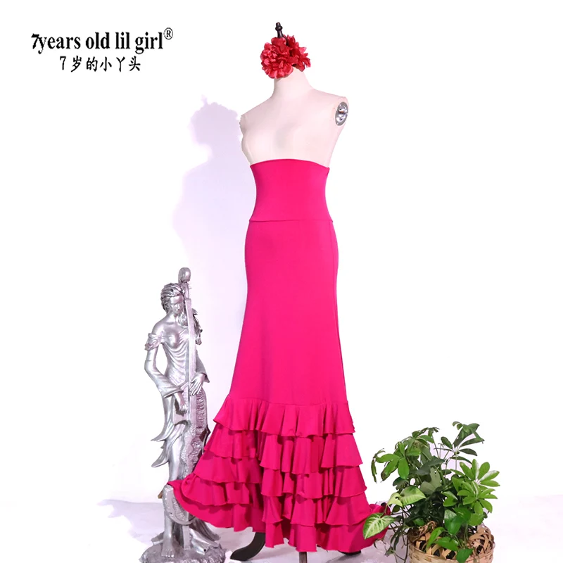 7 anni Lil Girl 2024 Nuovo vestito da ballo spagnolo Gonna per pratica di flamenco Abbigliamento multistrato da donna GZ14