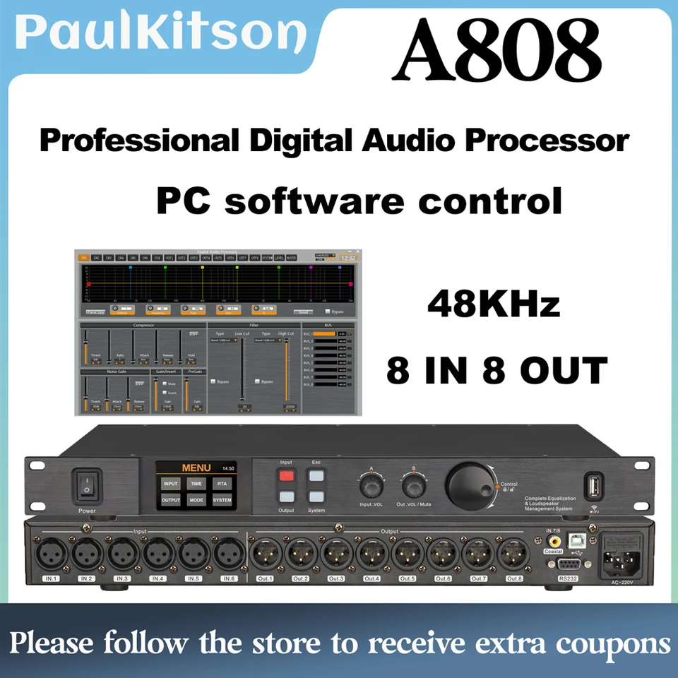 Paulkitson A808 Professional Digital Audio Processor 8 IN 8 OUT 32