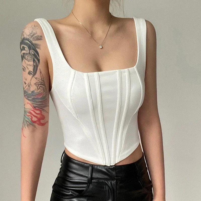 Women Solid Slim Crop Tops Y2K Top Off Shoulder Sleeveless Summer Camis Streetwear Tank Top Irregular Hem Tube Top Spring