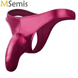 Mens Breathable High Stretchy Panties Lingerie Underpants Metallic Shiny Thong Briefs Low Rise Bulge Sheath Big Bird Underwear