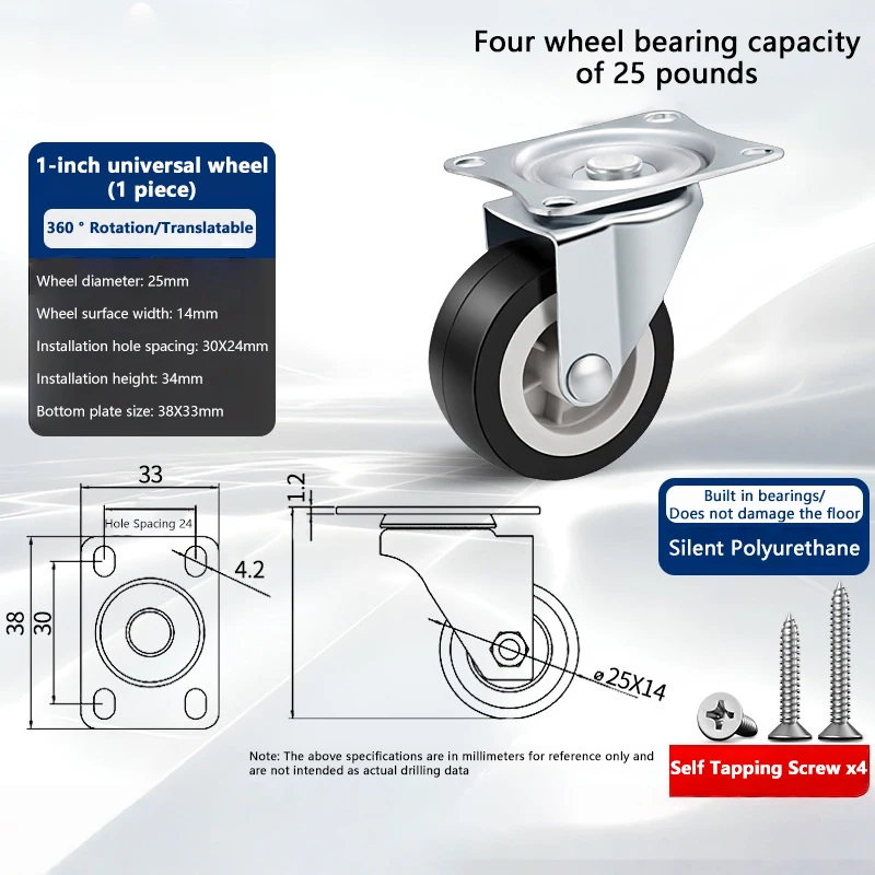 8Pcs Universal Swivel Casters Heavy Duty Furniture Wheel Castor Silent Trolley Wheels for Table Chair Sofa with Safety Brake