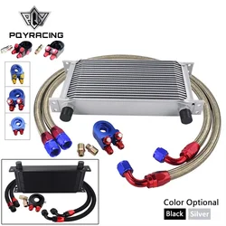 Universal 19 Rows Oil Cooler Kit +Oil Filter Sandwich + Stainless Steel Braided An10 Hose With PQY Sticker+Box