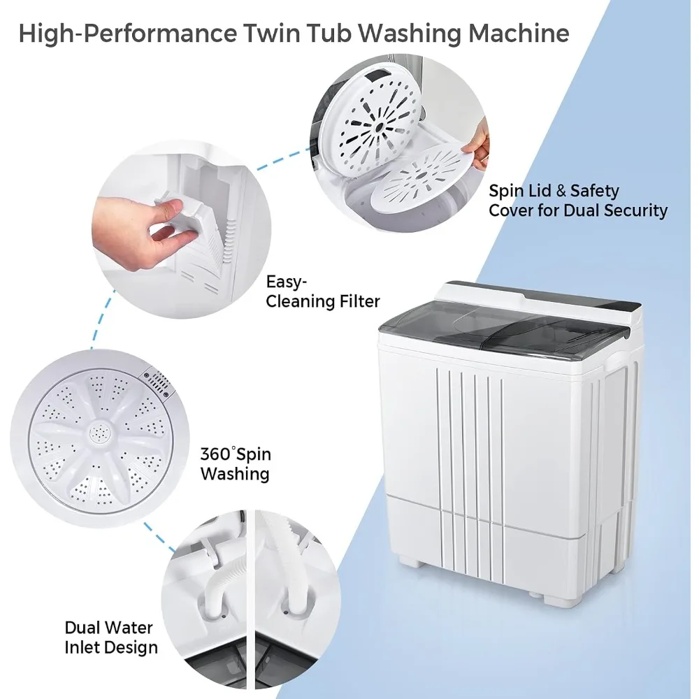 غسالة محمولة، سعة 21 رطل، غسالة 14.4 رطل ودوار 6.6 رطل، مدمجة لـ Apartment RV، أبيض - HOME #3