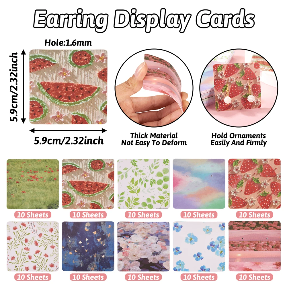 59x59mm Imitation Oil Painting Print Pattern Square Earring Display Paper Cards Bright Color DIY Jewelry Display Storage