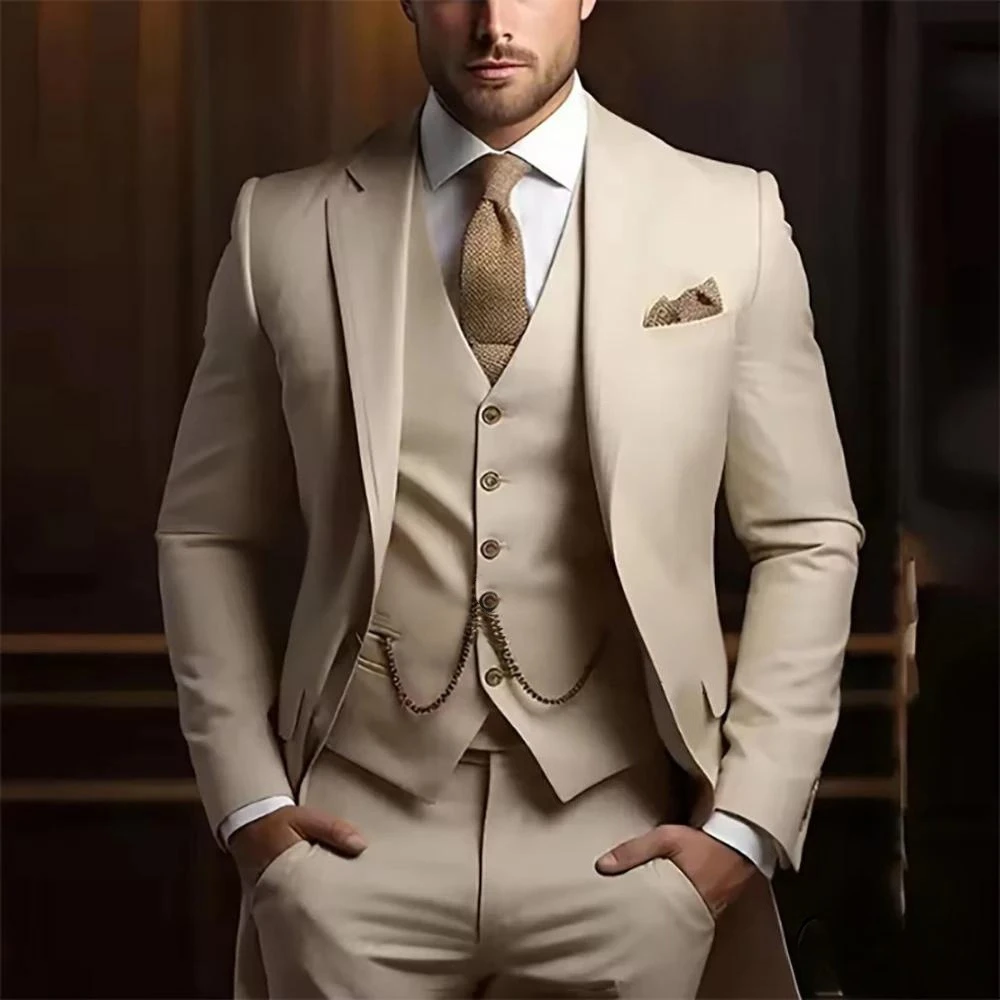 

Men Suit High Quality Gentleman Temperament Slim Suit 3piece Set