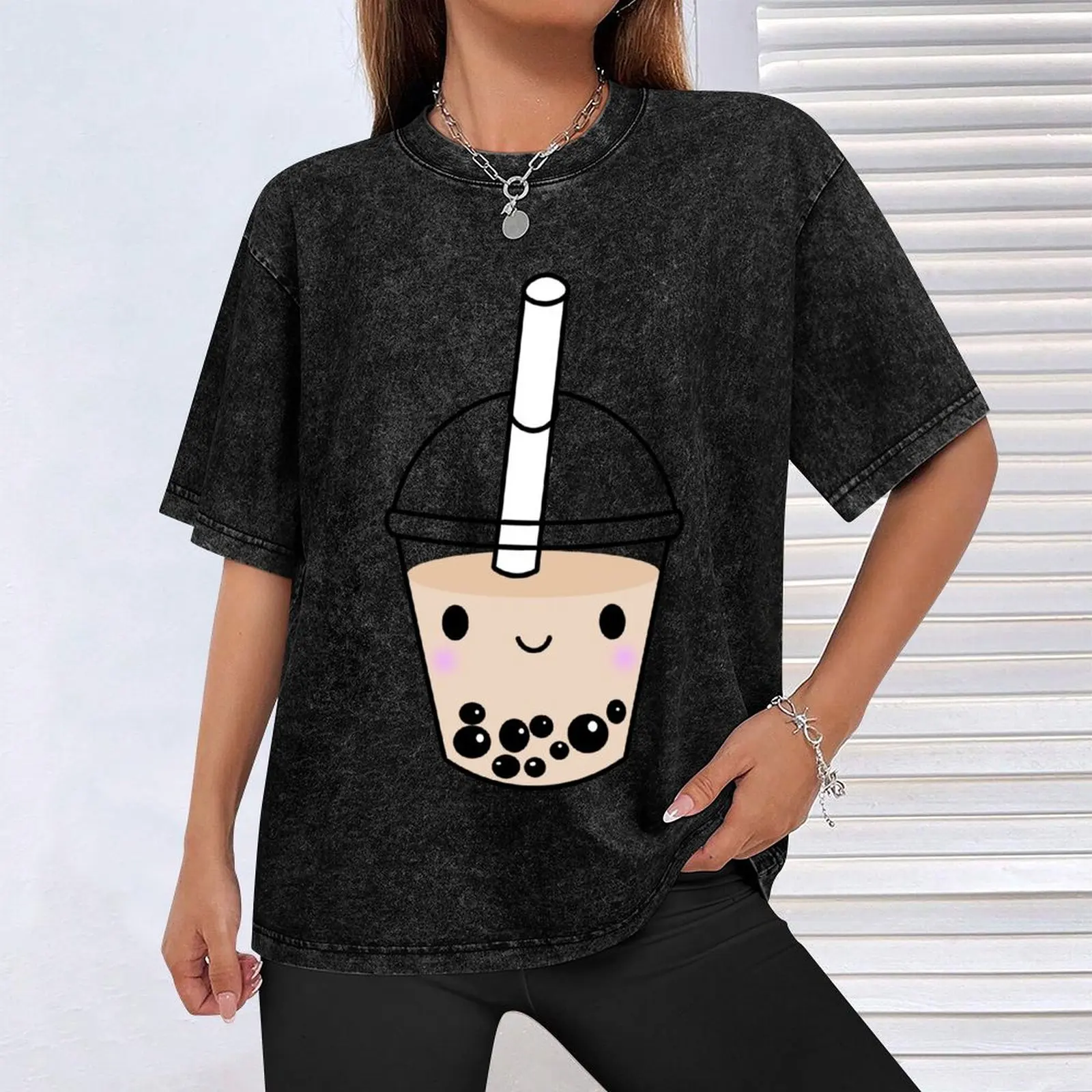 Picture 5: Kawaii Boba or Cute Bubble Tea T-Shirt Basic Breathable Solid Color T-Shirt