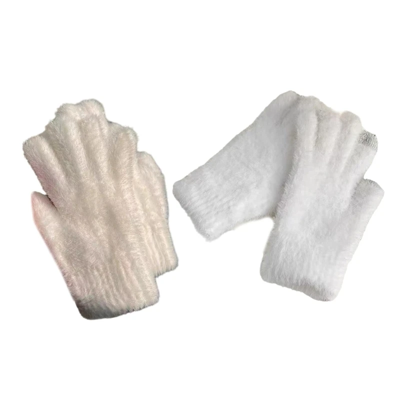 2pack Plush Thermals Gloves with Smarted Device Cold Weather Mittens Lovely Gloves Solid Color Fashion Accessory