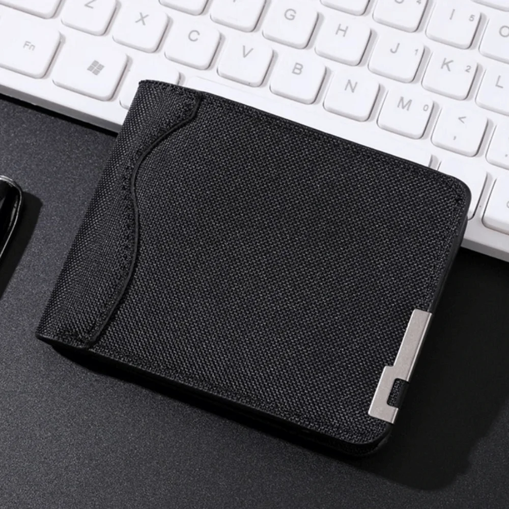 Retro Canvas Short Wallet Metal Decoration Compact Men's Slim Fit Wallet Lightweight Solid Color Ultra Thin Wallet