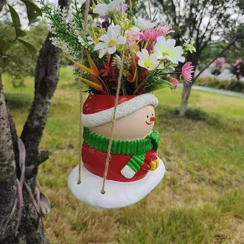 Macetas colgantes muñeco nieve con columpio navideño, bonitas macetas flores para interiores y exteriores